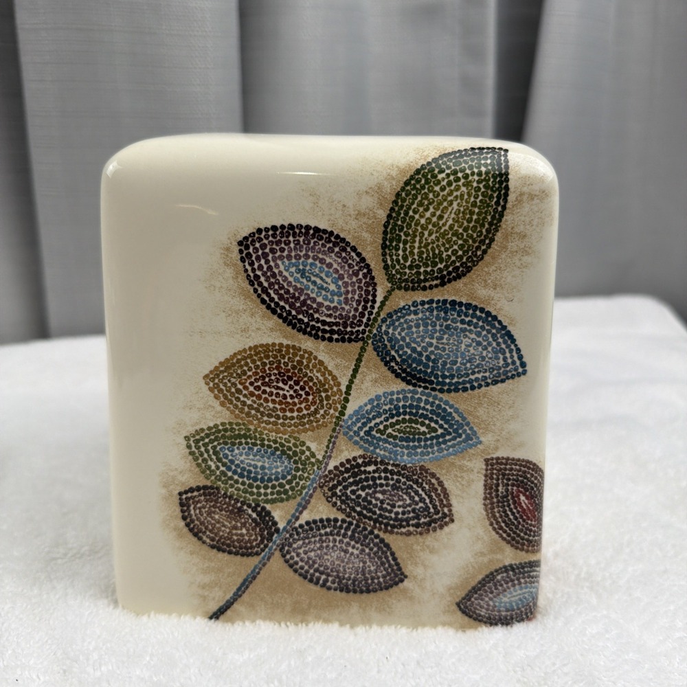 Croscill Home Mosaic Leaves‎ Ceramic Square Tissue Box Cover Cream W Multi Color